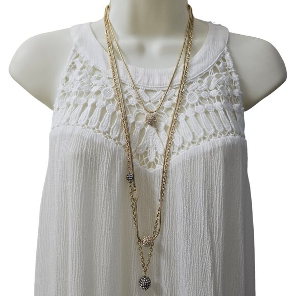 Chico’s Gold Tone Convertible 3 Strand Crystal Ball Layered Statement Necklace - Picture 1 of 15